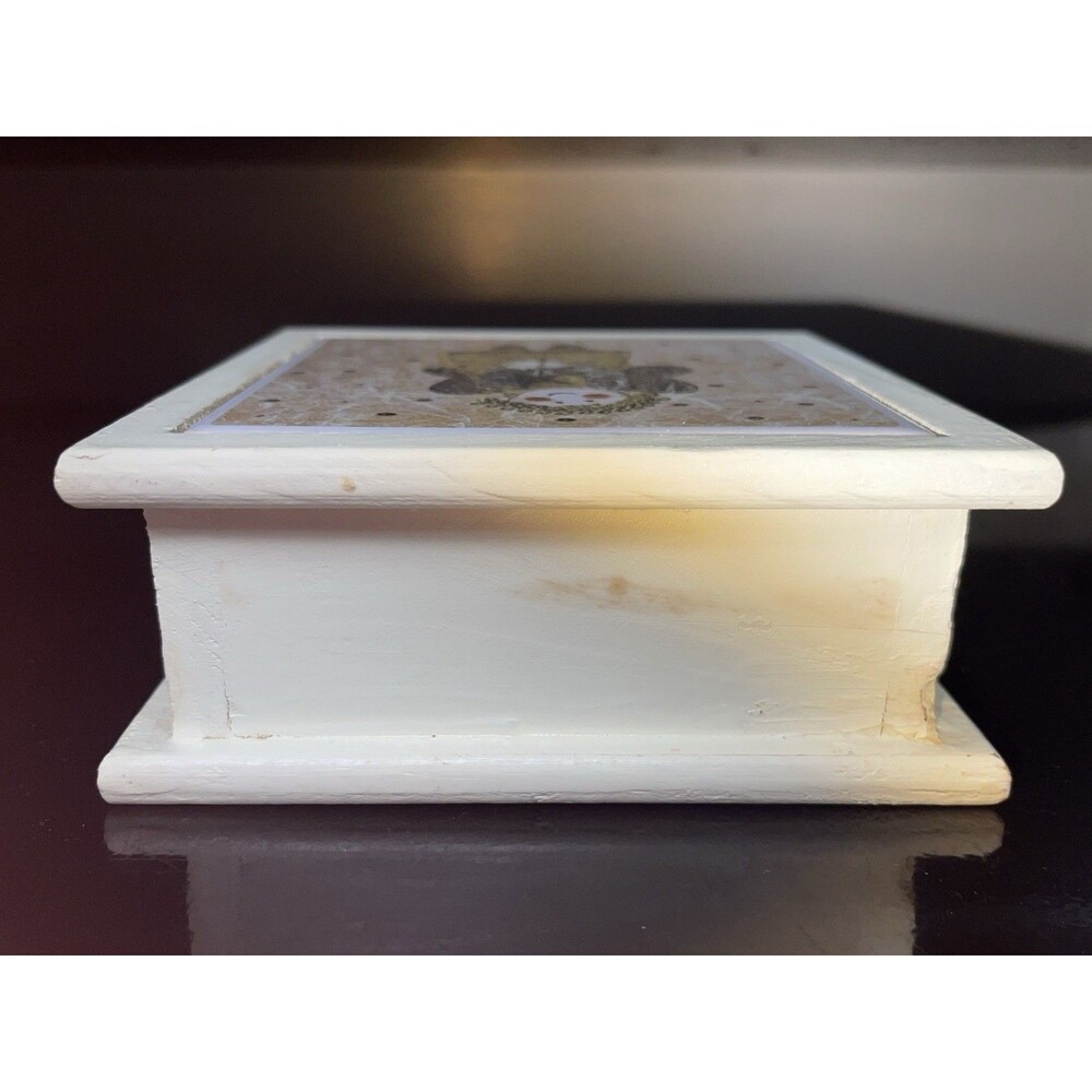 Trinket Jewelry Box Wood With Inlay Angel On Top - Picture 6 of 12